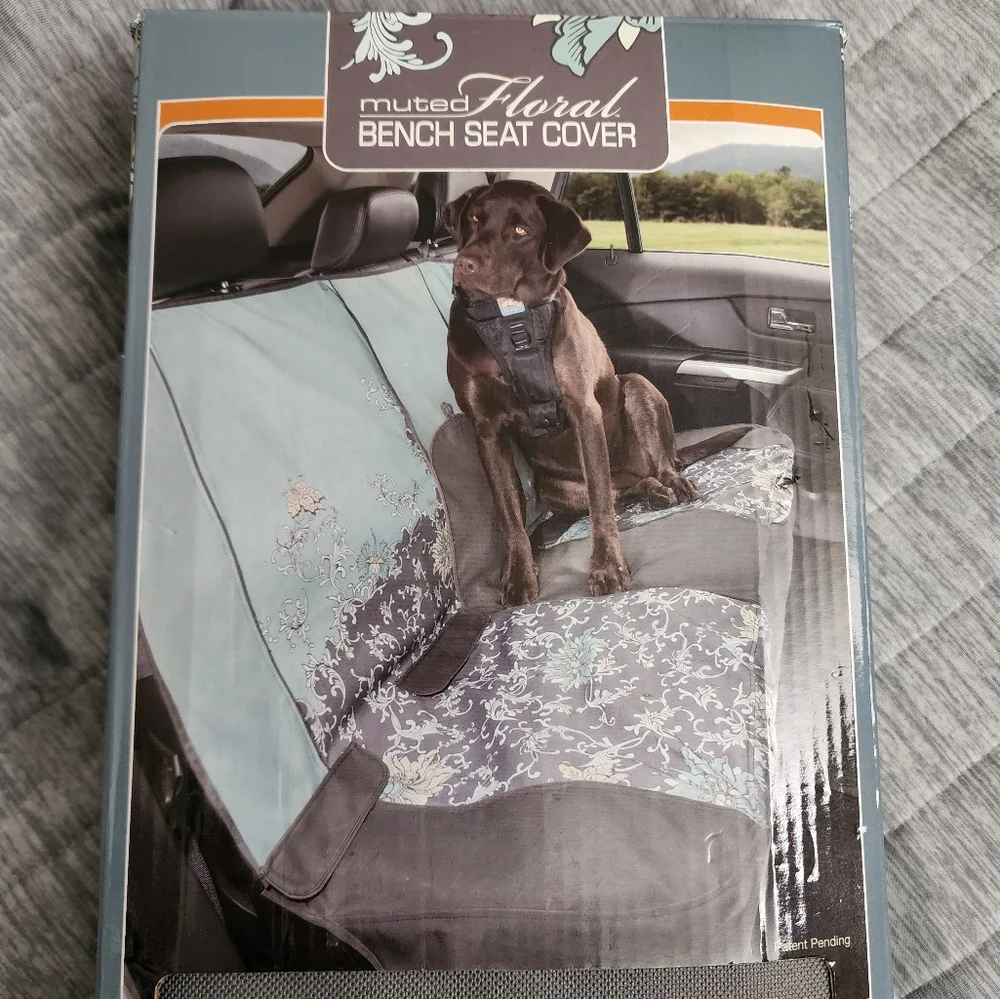 Kurgo Muted Floral Bench Seat Cover for Dogs - Blue and Gray 55